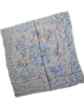 VTG Laura Ashley Cream Floral Silk Scarf with Blue and Pink Flowers